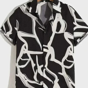 Casual Black & White Men's Summer Graphic Shirt